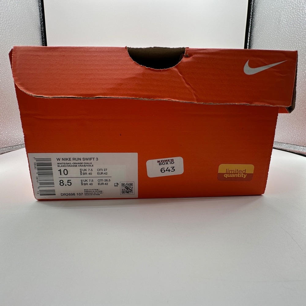 Nike Run Swift 3 Shoes Womens 10 White Sail Orange Chalk Sneakers DR2698 107 NEW - Picture 12 of 12